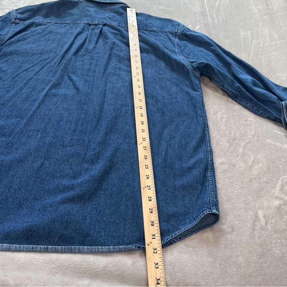 90s Vintage G.H. Bass Denim Shirt L Blue Long Sleeve Cotton Americana Dad Style - Picture 11 of 12